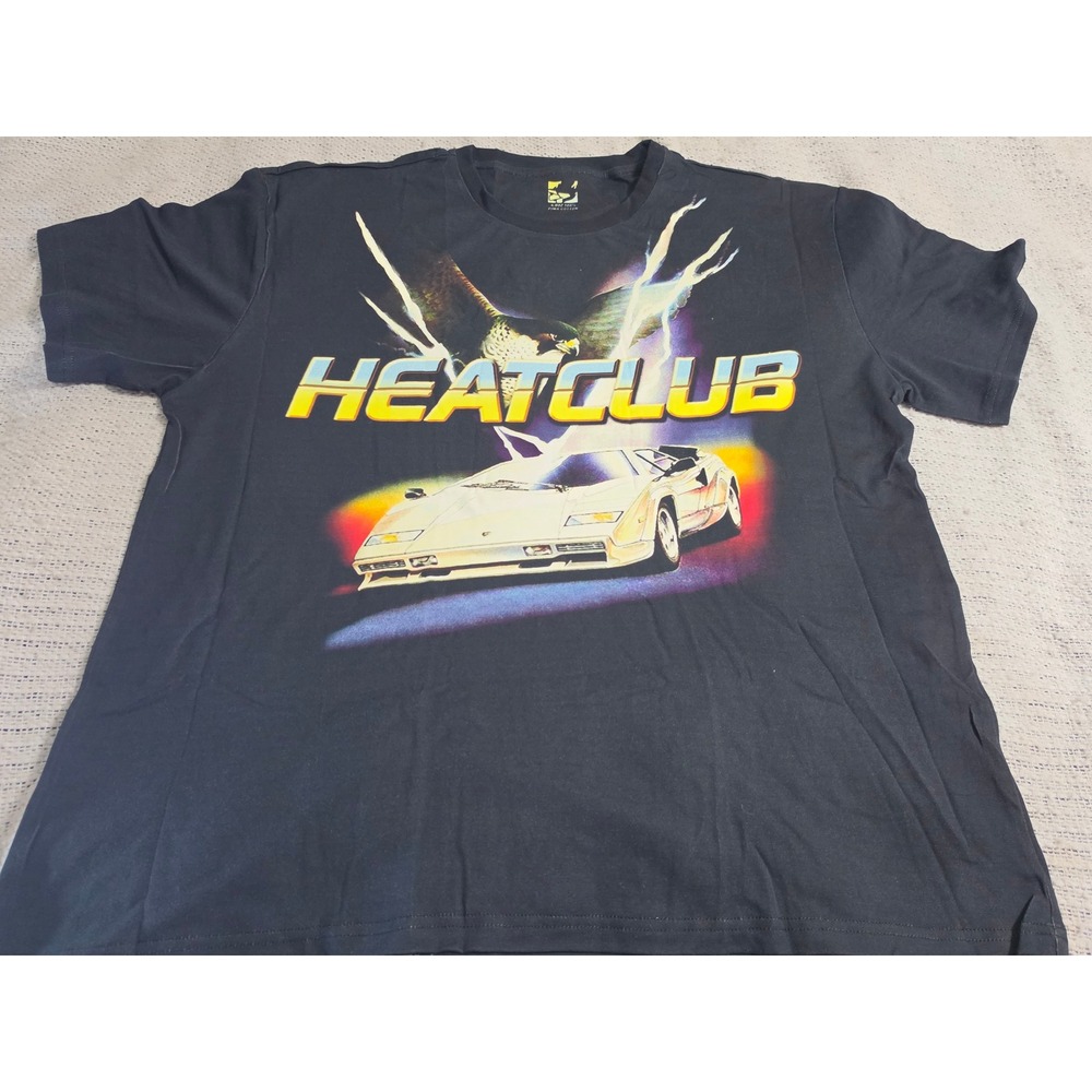Heat Club Pima Cotton Graphic T-Shirt Black Sports Car Hawk 80s Style XL